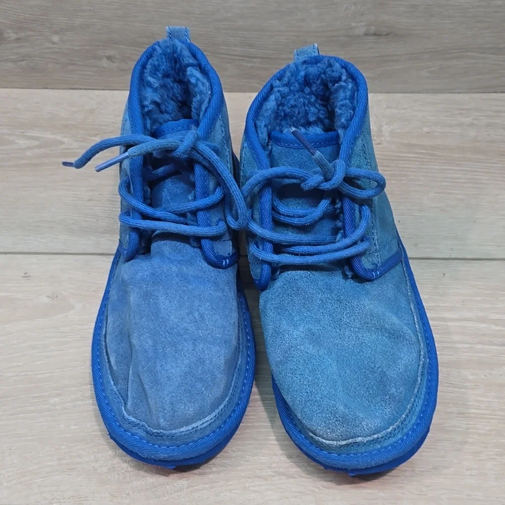 Ugg Australia Big Kids Blue Suede High Top Sheepskin Lace-Up Boots Shoes Sz 4